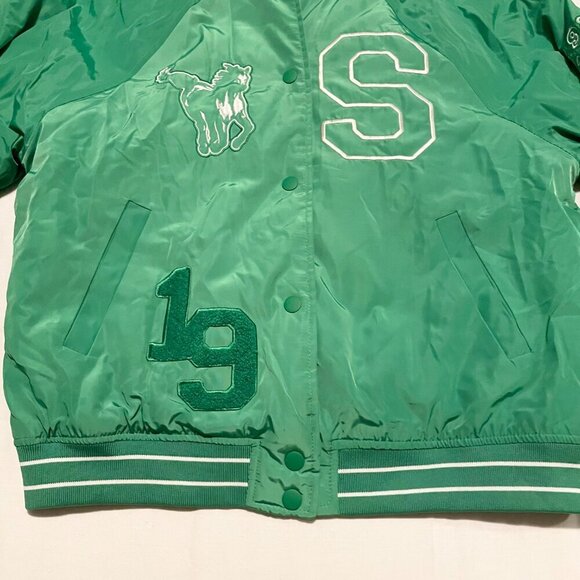 H&M Divided College Varsity Jacket Green White Sunset Valley Mustang Mens XS - Picture 3 of 16